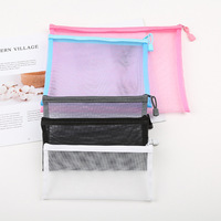 Vente en gros 2022 sac à fermeture éclair transparent maille nylon sac à crayons pas cher stylo sacs d'école étui à crayons