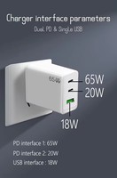 Chargeur mural écologique GaN à charge rapide KeKe-F002 3 ports USB-C PD 3.0 & QC3.0 65W, adaptateur d'alimentation universel
