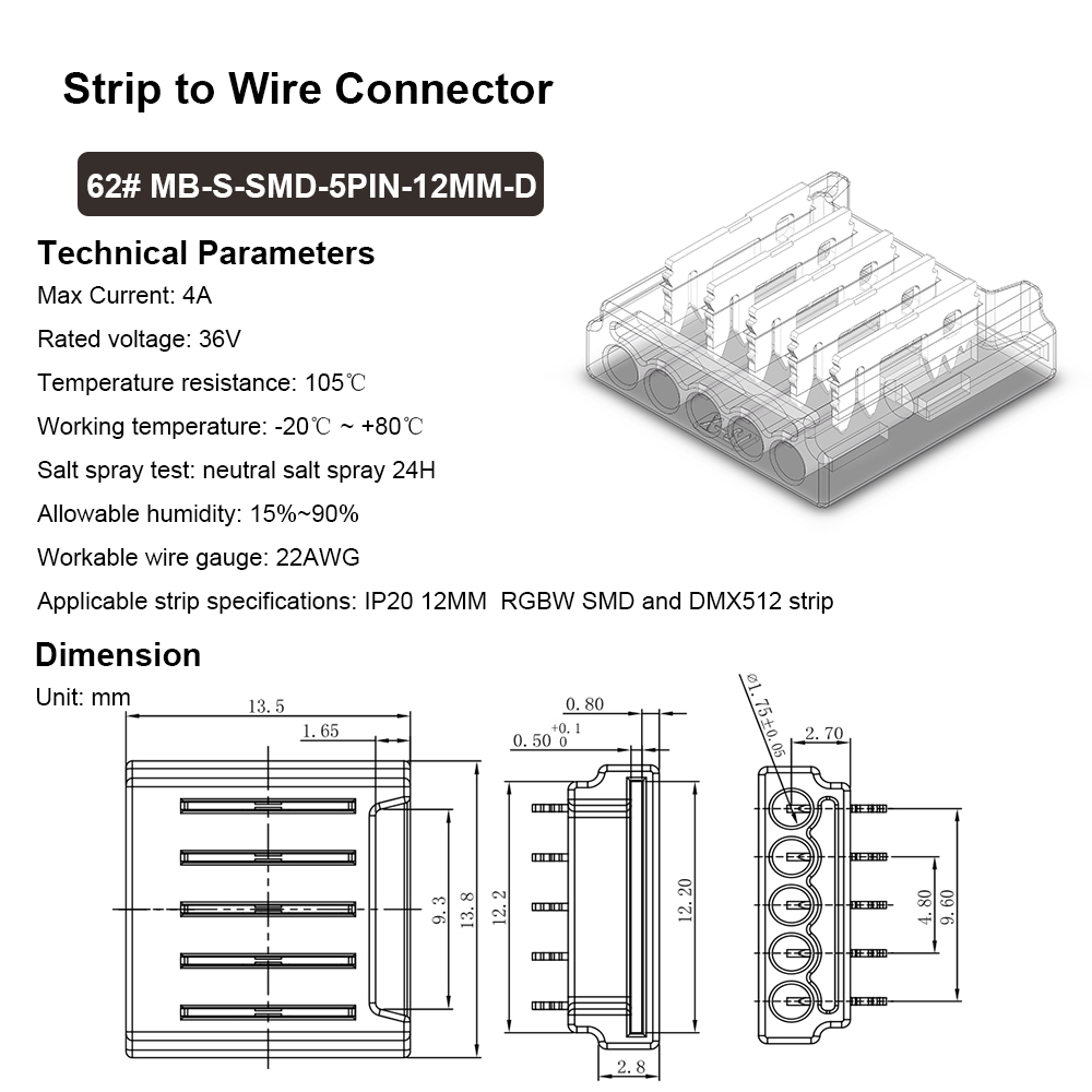 62# MB-S-SMD-5PIN-12MM-D : MB-S-SMD-5 broches-12MM-D