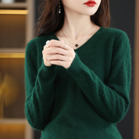 Damen Flacher V-Ausschnitt Nerz-Kaschmir-Pullover Neue Herbst/Winter 2023 Kollektion Gestrickter Loser Pullover Alltagstauglicher Basic-Strickpullover