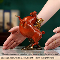 Figurine Chinoise Traditionnelle Feng Shui Cheval Singe Porte-Bonheur Personnalisée en Laiton Animal du Zodiaque Peint Décoration Bureau Maison Carrière