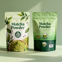Sachets de matcha personnalisés imprimés, 30g, 50g, 100g, en plastique, avec fermeture éclair, à fond plat, résistants à l'humidité, pour poudre de matcha