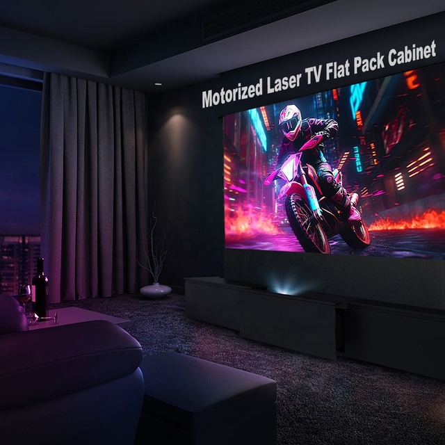 Nothing Projector 100inch Black Motorized Laser TV Flat Pack Wood 3 Section Cabinet Stealth Movement Ultra Short Throw Projector