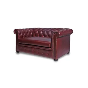 Borgoña Chesterfield dos plazas genuino sofá de cuero de grano superior diseño contemporáneo 1,50x0,90x0,75 m marco de madera contrachapada MDF - Product Image 6