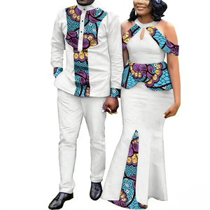 Robes africaines pour femmes et hommes, grandes tailles, manches longues, ensembles assortis <span class=keywords><strong>Bazin</strong></span> pour amoureux, imprimé sirène, tenues de soirée, chemises et pantalons Y21C024 - Product Image 1