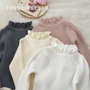 Girls' Ruffled Knit Sweater Full Sleeve Soft Ribbed Turtleneck With Label For Baby And Toddler - Product Image 5