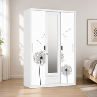 Armoire autoportante en acier avec portes coulissantes imprimées, double miroir et tiroirs pour chambre moderne, salon, rangement de vêtements