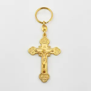HT fabrika toptan çinko alaşım Metal altın kaplama hıristiyan hatıra İsa çapraz anahtar zincirleri özel İsa çapraz anahtarlık