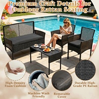 Neues Freizeit-Gartenmöbelset aus grauem Rattan mit wasserdichten Sitzkissen, günstiger Fabrikpreis, Outdoor-Sofa-Set mit Tisch
