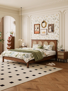 <span class=keywords><strong>Lit</strong></span> double nordique en bois massif, style français, mobilier <span class=keywords><strong>de</strong></span> chambre moderne, avec cadre en rotin naturel, disponible en tailles King et Queen, vente en gros - Product Image 4
