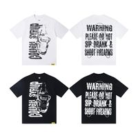 T-shirt imprimé tendance hip-hop en pur coton, col rond, manches courtes, coupe ample, respirant, antibactérien et durable