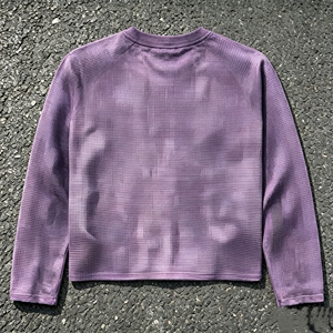 T-shirt à manches longues en tricot gaufré pour homme, violet, col rond, coupe décontractée, logo thermocollé, respirant, polyester - Product Image 3