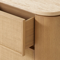 Commode Moderne en Bois et Rotin à 9 Tiroirs, Coffre de Rangement Rustique pour Chambre et Salon