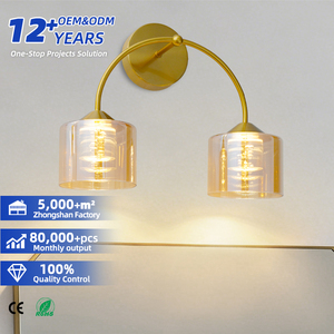 Lámpara de Pared LED Moderna de Lujo, Cuerpo de Hierro Dorado con Cristal, Pantalla Acrílica Blanca Lechosa, Luz Blanca Cálida para Interiores del Hogar, para Dormitorio - Product Image 1