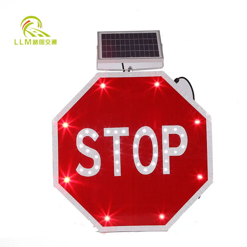 Verkeersbord Verkeer Solar Waarschuwingslampje Stop Borden Knipperende Led Stop Teken Flash 60 Keer/Min Of Constant Licht IP68