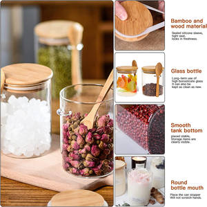 Tarro de especias Contenedor de almacenamiento de alimentos Botella de condimentos Tarro de vidrio hermético con tapa de bambú sellada y cuchara de Bambú - Product Image 5