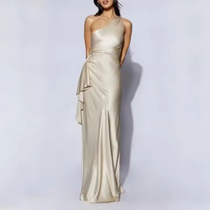 Robe de Soirée Élégante et Modeste en Satin, Coupe Droite, Taille Fine, Épaule Unique, Sexy, pour Bal de Promo, Vente en Gros Personnalisée - Product Image 1
