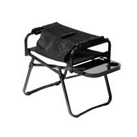 Chaise pliante de camping robuste et portable, entièrement noire, avec structure en aluminium, chaise de directeur pliable