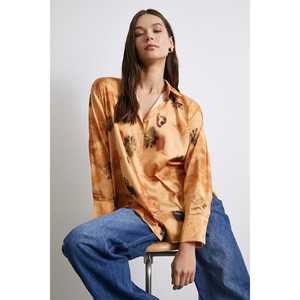 เสื้อเชิ้ตผ้าซาตินพิมพ์ลายดอกไม้สไตล์ลำลองสำหรับผู้หญิง ติดกระดุม ใส่ได้ทุกวัน - Product Image 1