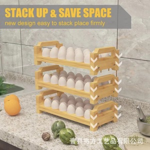 Bamboo Wood Egg Rack Multi Layer Stackable Fresh Keeping Kitchen Refrigerator <b>Storage</b> <b>Tray</b> Natural Color RYT8-14 - Product Image 3