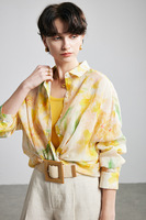 Chemisier Élégant 100% Ramie pour Femme, Imprimé Floral Vintage, Manches Longues, Coupe Ample Décontractée, Respirant, Vêtement en Fibre Naturelle 2026