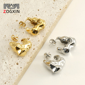 Zogxin Irregular <b>Stud</b> Earrings Gold Silver Color <b>Titanium</b> Steel Electroplated 18K Fashion Women Jewelry - Product Image 1