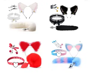 Popular clip metal Backyard Cat ears anal butt plug Adult Love Animal fox tail anal metal butt plug sex toys anal plug tail