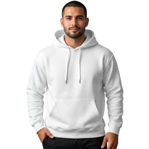 Sweat-shirt à capuche blanc pour homme, coupe classique, en coton molletonné, pull décontracté avec poche, vêtement d'automne - Product Image 1