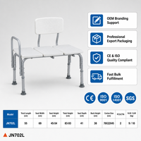 Chaise de bain en aluminium avec dossier et assise à lattes, lot de 2, emballage compact, commande en gros, pour personnes âgées et handicapées, utilisation en salle de bain