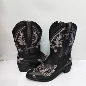 SHIKOL, <span class=keywords><strong>botas</strong></span> <span class=keywords><strong>de</strong></span> vaquero occidentales <span class=keywords><strong>de</strong></span> media pantorrilla para <span class=keywords><strong>mujer</strong></span>, cremallera lateral Floral sin cordones, bordado <span class=keywords><strong>de</strong></span> diamantes <span class=keywords><strong>de</strong></span> imitación brillantes, caballo <span class=keywords><strong>de</strong></span> campo, otoño - Product Image 4