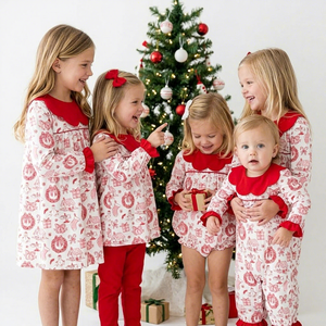 Weihnachts-Kinderkleidungsset mit Muschelkragen, Baby-Mädchen-Kleid, Bedruckter Strampler, Leggings-Set, Kleinkind-Mädchen-Kleidung, Windelsets - Product Image 1