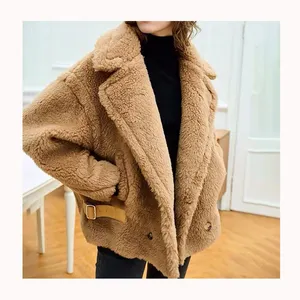 패션 짧은 스타일 느슨한 양모 코트 여성 두꺼운 따뜻한 모피 Shearling 테디 베어 코트