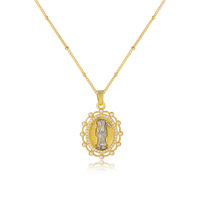 Vente en gros de femmes à la mode en cuivre incrusté de zircon imitation perle bicolore vierge marie pendentif en forme de coeur collier en laiton