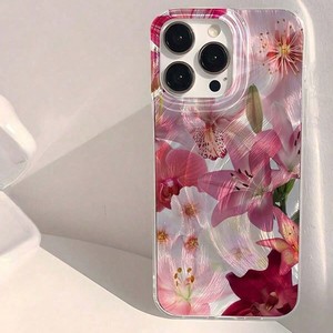 Nuova <span class=keywords><strong>Cover</strong></span> per <span class=keywords><strong>iPhone</strong></span> 17 16 15 14 Pro Max con Farfalla, Orchidea, Giglio Bianco e Rosa Chiaro, Piuma Argentata e Foro Grande - Product Image 5