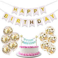 Bannières de joyeux anniversaire, étoiles brillantes, décoration de gâteau, bannières et ballons confettis pour baby shower, décoration de fête d'anniversaire