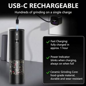 Electric Salt <b>Pepper</b> <b>Grinder</b> Set USB Rechargeable Warm LED Light Adjustable Coarseness Lidaop Large Capacity Automatic Black - Product Image 5