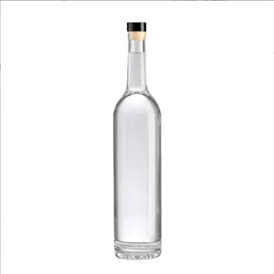 زجاجة Baijiu زجاجية 750 مللي بعلبة من الفلين الخشبي الأبيض الصافي، زجاجة مستقيمة اسطوانية الشكل