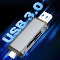Lecteur de cartes multifonction USB3.0 haute vitesse, coque en aluminium, USB type C double port, lecteur de cartes mémoire SD TF pour mobile et PC