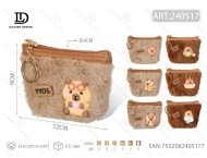 Portamonete Esagonale in Peluche con Motivo Animale, Chiusura a Cerniera, Unisex - Product Image 1