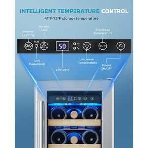 Enfriador de vino Euhome para 18 botellas, refrigerador de 12 pulgadas, empotrado o independiente, de acero inoxidable con puerta de vidrio aislante. - Product Image 3