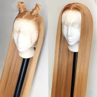 Perruque Lace Front Wig Remy lisse 13x4, cheveux indiens blond miel, transparent Full HD