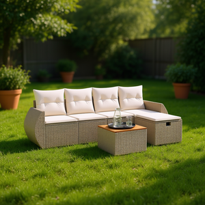 Ensemble de canapés de jardin beige en rotin 4 places, mobilier d'extérieur avec rangement, design contemporain - Product Image 2