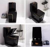 WC monobloc de luxe moderne en céramique or et noir avec siège chauffant, télécommande et chasse d'eau à gravité