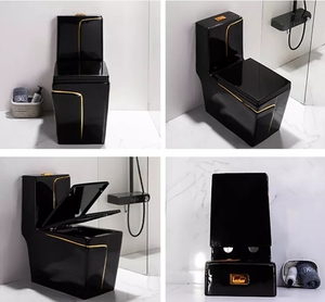 Bathroom Luxury Modern Sanitary Ware square Water Closet Ceramic Commode <strong>Toilet</strong> Bowl Wc Gold <strong>Black</strong> Color One Piece <strong>Toilet</strong> - Product Image 4