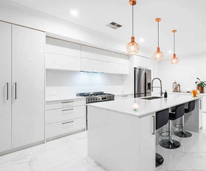 Armoires de cuisine modulaires en bois sur mesure, finition brillante, designs gratuits, fabrication à FoShan, meubles de cuisine modernes brillants, appartement, hôpital - Product Image 5