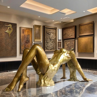 Métal Art Bronze Fille Nue Sculpture Dame Nue Femmes Statue Base de Table Basse