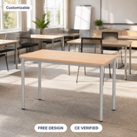 Bureau de travail robuste avec structure en acier et barre de support horizontale pour les projets d'entreprise, les écoles, les commandes institutionnelles et les fournitures