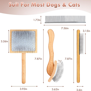 Brosse de toilettage double face en bambou carbonisé avec logo personnalisé pour chats et chiens, peigne anti-puces et brosse à poils pour animaux - Product Image 5
