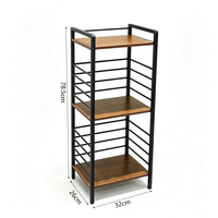 Scaffale Salvaspazio a 3 Ripiani in Metallo e Legno, Unità di Stoccaggio Multiuso per Piccoli Spazi, Organizzatore per Cucina, Bagno, Ufficio