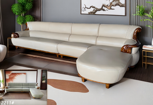 Ensemble de canapé sectionnel moderne en cuir véritable européen à trois places avec canapé lounge rembourré en éponge pour appartement ou hôtel - Product Image 2